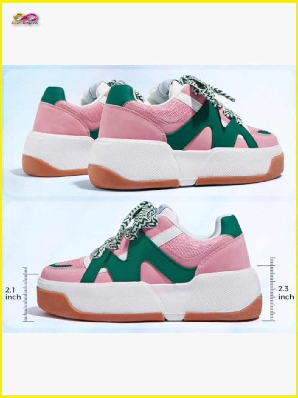 Platform Fashion Sneakers Lace Up Casual Faux Leather Comfortable Thick Sole - Picture 3 of 7